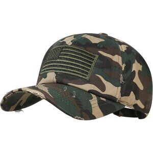 Men's Washed Camo American Flag Baseball Cap Tactical Operator Military Plain